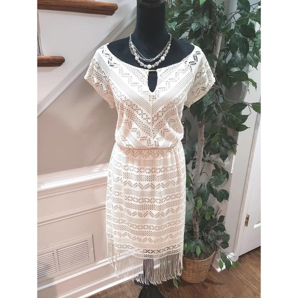 Bluet Womens White Polyester Round Neck Short Sleeve Knee Length Dress Size 16 - Picture 13 of 13